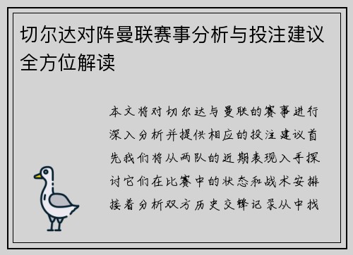 切尔达对阵曼联赛事分析与投注建议全方位解读